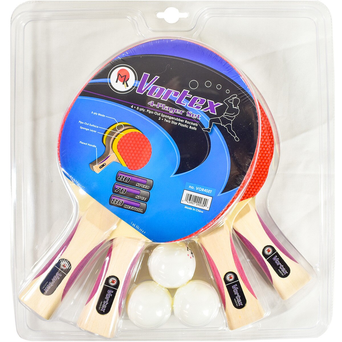 Vortex 4-Player Table Tennis Racket Set